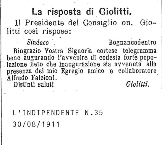 telegramma presidente consiglio giovanni giolitti a bognanco