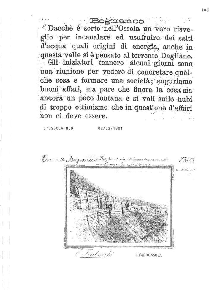 articolo storico centrale idroelettrica dagliano 1901 val bognanco