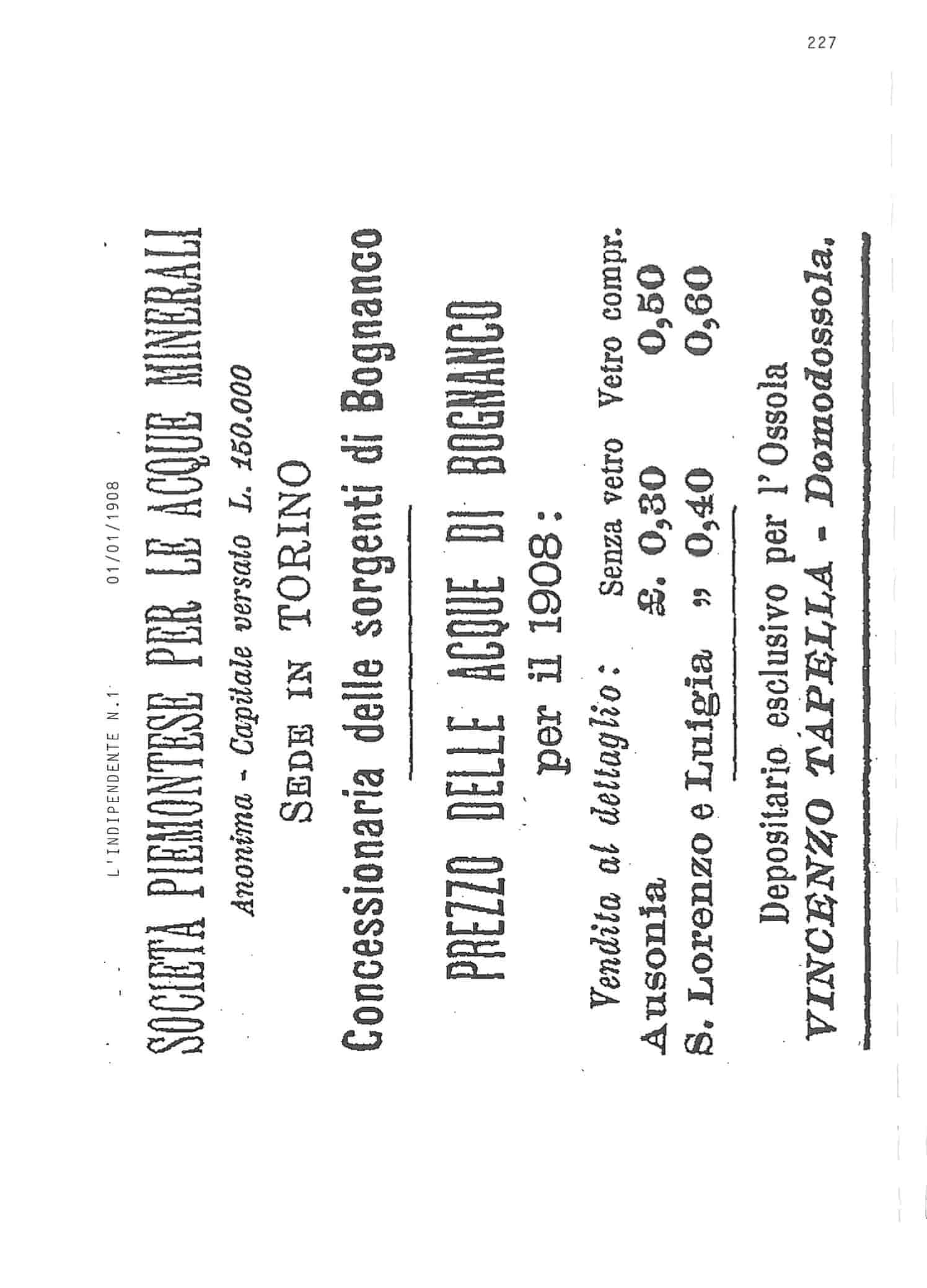 1908 quanto costavano le acque di bognanco