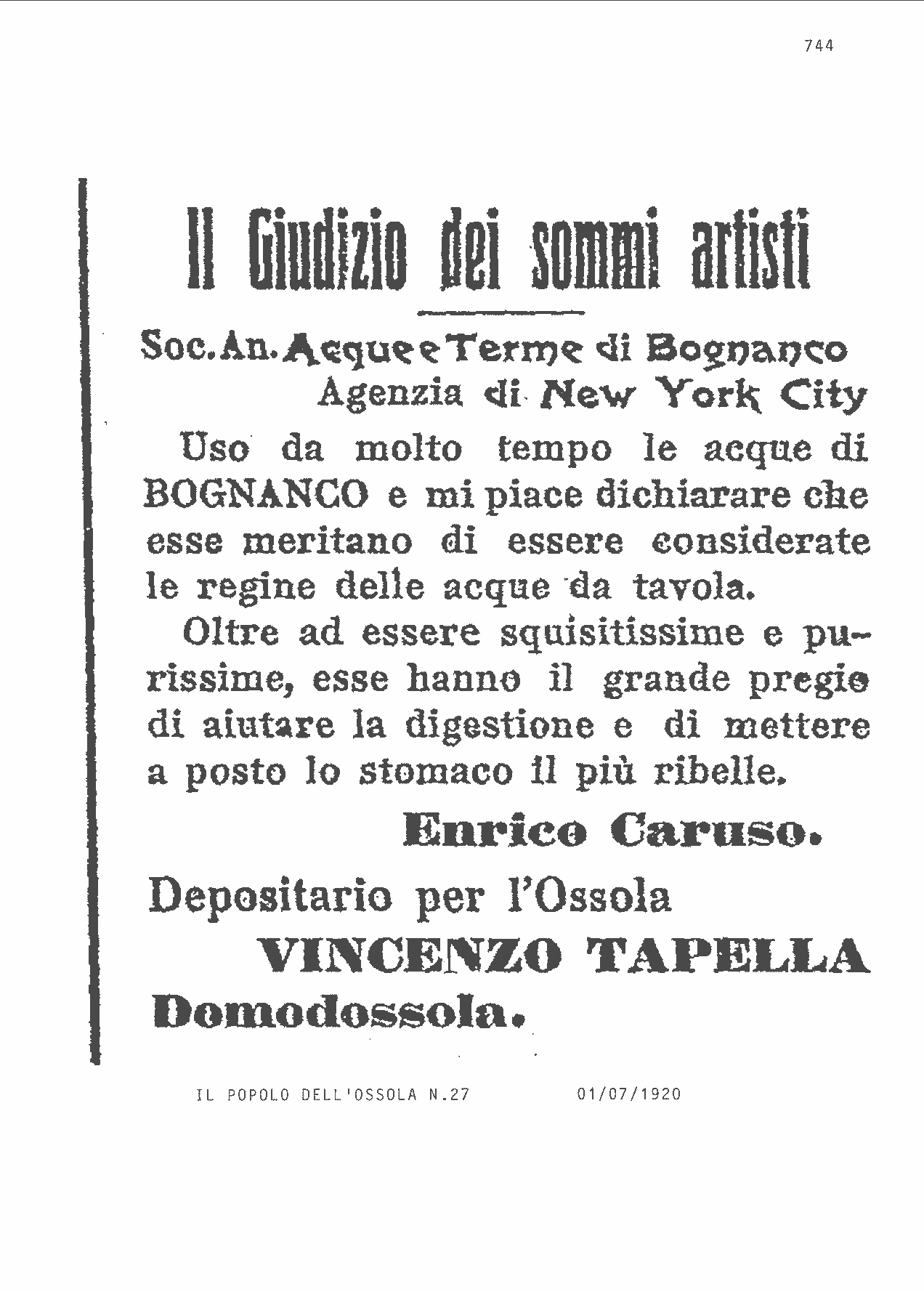1920 enrico caruso acque di bognanco valbo history